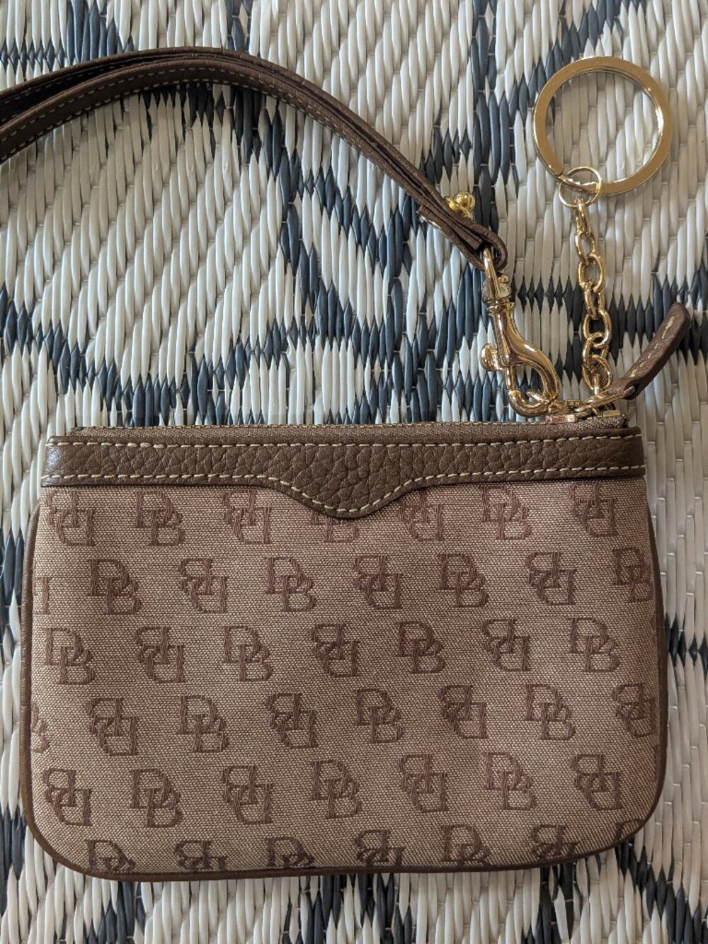 Vintage Dooney & Bourke DB Monogram Canvas Wristlet Wallet Pouch